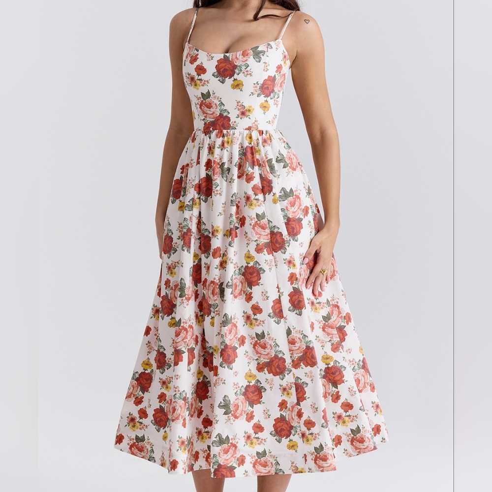 HOUSE OF CB 'Lolita' Italian Rose Print Cotton Corset Sundress